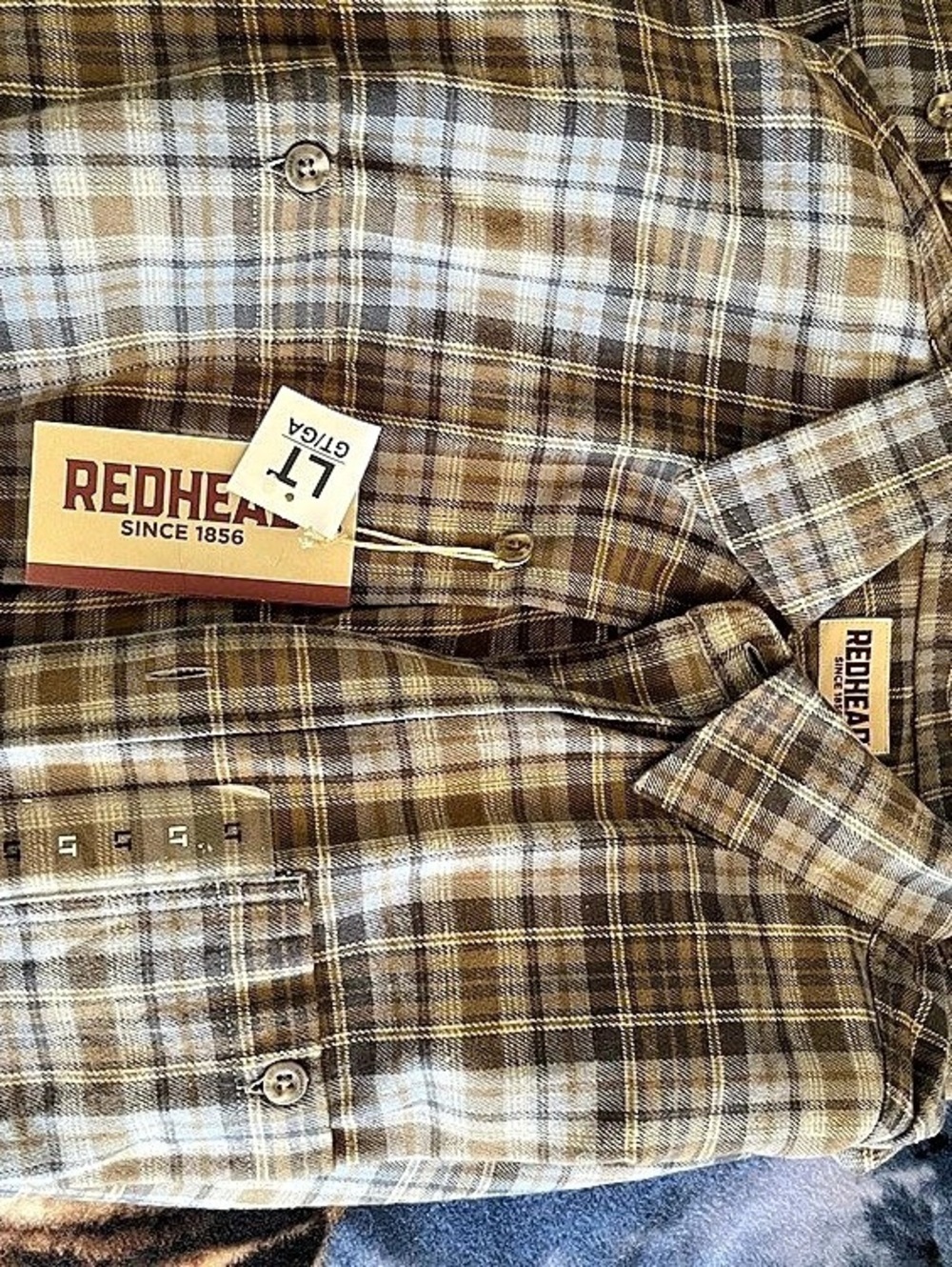 RedHead Plaid Button Down Shirt Brown & White Large NWT